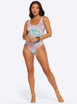 Jessica Simpson In Rio Reversible One Piece In Cool Multi< Swim|One Piece Swim