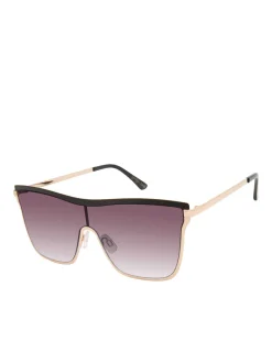 Jessica Simpson Chic Metal Square Shield Sunglasses In Black & Gold< Sunglasses
