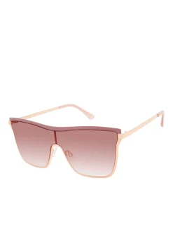 Jessica Simpson Chic Metal Square Shield Sunglasses In Rose Gold & Rose< Sunglasses