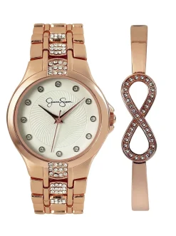 Jessica Simpson Crystal Watch & Infinity Bracelet Set In Tone< Watches
