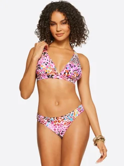 Jessica Simpson Full Support Triangle Bra In Pink Multi< Swim|Two Piece Swim