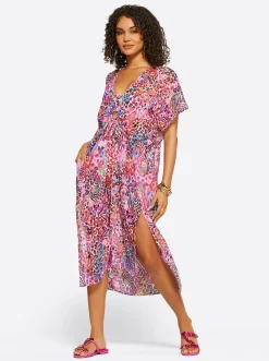 Jessica Simpson Long Swim Cover Up In Pink Multi< Swim|Cover Ups