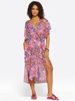 Jessica Simpson Long Swim Cover Up In Pink Multi< Swim|Cover Ups