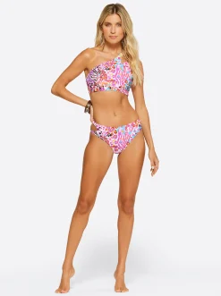 Jessica Simpson One Shoulder Top In Pink Multi< Swim|Two Piece Swim