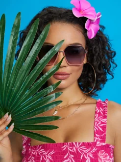 Jessica Simpson Geometric Metal Sunglasses In Rose Gold< Sunglasses