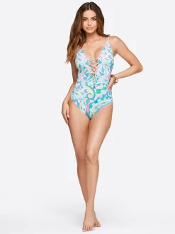 Jessica Simpson Lace Front One Piece In < Swim|One Piece Swim