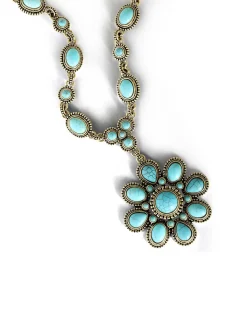Jessica Simpson Large Turquoise Stone Flower Necklace In < Turquoise Collection|Necklaces