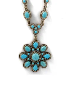 Jessica Simpson Large Turquoise Stone Flower Necklace In < Turquoise Collection|Necklaces