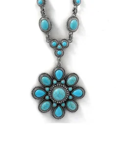 Jessica Simpson Large Turquoise Stone Flower Necklace In < Turquoise Collection|Necklaces
