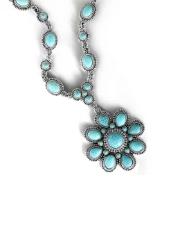 Jessica Simpson Large Turquoise Stone Flower Necklace In < Turquoise Collection|Necklaces