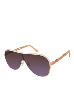 Jessica Simpson Metal Shield Aviator Pilot Sunglasses In Rose Gold & Nude< Sunglasses