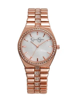 Jessica Simpson Mother Of Pearl Dial Bracelet Crystal Watch In Tone< Watches