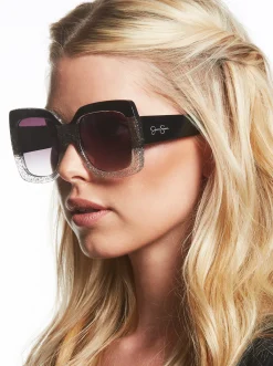 Jessica Simpson Ombre Glitter In Black & Clear< Sunglasses