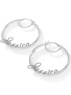 Jessica Simpson Personalized Hoop Earrings In Sterling Silver< Earrings|Personalized Jewelry
