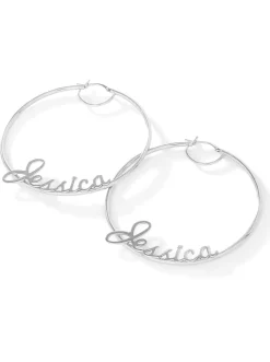 Jessica Simpson Personalized Hoop Earrings In Sterling Silver< Earrings|Personalized Jewelry
