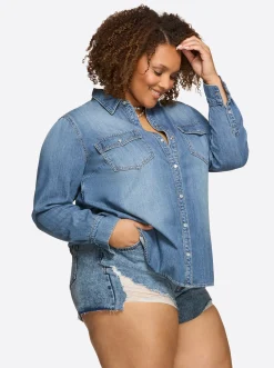 Jessica Simpson Petunia Shirt In < Denim|Tops & Tees