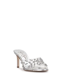 Jessica Simpson Primana Lucite Mule In Silver< Sandals