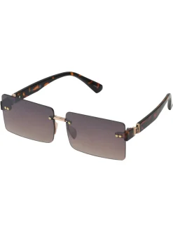 Jessica Simpson Sleek Rectangular Metal Sunglasses In Gold & Tortoise< Sunglasses
