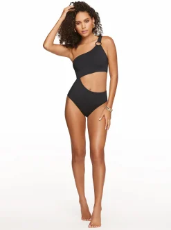 Jessica Simpson Solid Cut Out One Piece In < Swim|One Piece Swim
