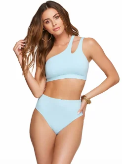 Jessica Simpson Solid One Shoulder Top With Slash In < Swim