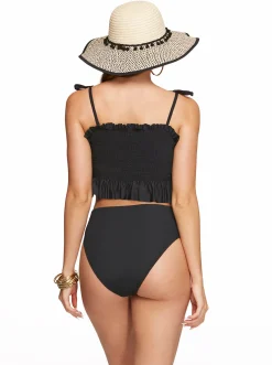 Jessica Simpson Solid Smocked Bandeau Top In < Swim|Two Piece Swim
