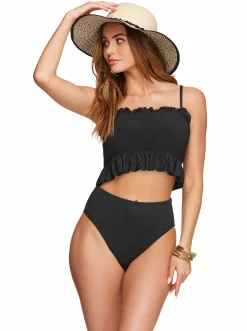 Jessica Simpson Solid Smocked Bandeau Top In < Swim|Two Piece Swim