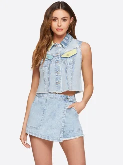 Jessica Simpson Sound Track Crop Denim Vest In < Denim|Sets