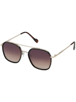 Jessica Simpson Square Metal Aviator Pilot Sunglasses In Gold & Tortoise< Sunglasses