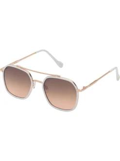 Jessica Simpson Square Metal Aviator Pilot Sunglasses In Rose Gold & White< Sunglasses