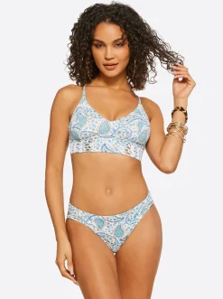 Jessica Simpson Cropped Cami In White Multi< Swim|Two Piece Swim