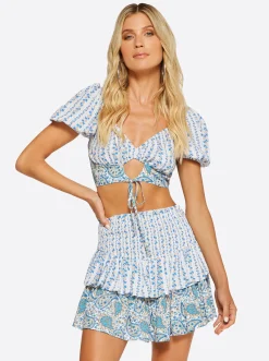 Jessica Simpson Puff Sleeve Top In White Multi< Sets|Swim