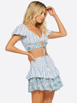 Jessica Simpson Puff Sleeve Top In White Multi< Sets|Swim