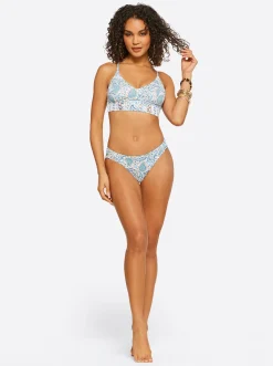 Jessica Simpson Side Shirred Hipster In White Multi< Swim|Two Piece Swim