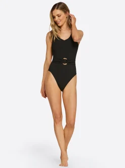 Jessica Simpson Textured Solids Belted One Piece In < Swim|One Piece Swim