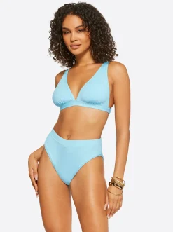 Jessica Simpson Textured Solids Full Support Triangle Bra In < Swim
