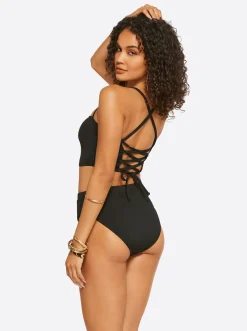 Jessica Simpson Textured Solids Open Back Tank In < Swim