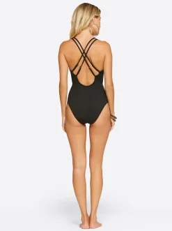 Jessica Simpson Textured Solids Plunge One Piece In < Swim|One Piece Swim