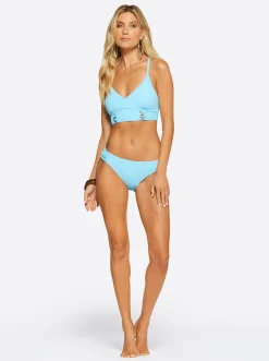 Jessica Simpson Textured Solids Side Shirred Hipster In < Swim|Two Piece Swim