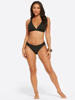Jessica Simpson Textured Solids Side Shirred Hipster In < Swim|Two Piece Swim