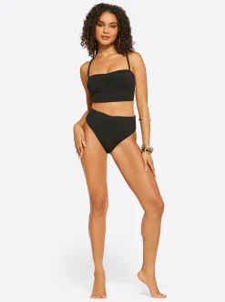 Jessica Simpson Textured Solids V Front High Waisted Bottom In < Swim|Two Piece Swim