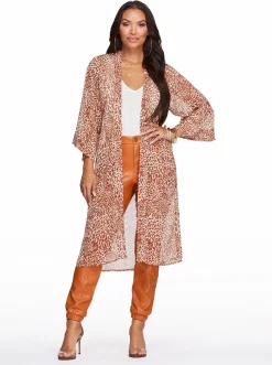Jessica Simpson Tina Kimono In Leopard Swirl< Jackets, Blazers & Kimonos|Tops & Tees