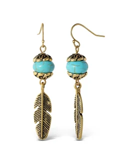 Jessica Simpson Turquoise Bead Feather Drop Earrings In < Turquoise Collection|Earrings
