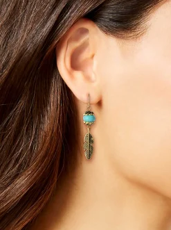 Jessica Simpson Turquoise Bead Feather Drop Earrings In < Turquoise Collection|Earrings