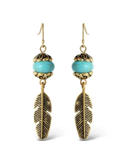 Jessica Simpson Turquoise Bead Feather Drop Earrings In < Turquoise Collection|Earrings