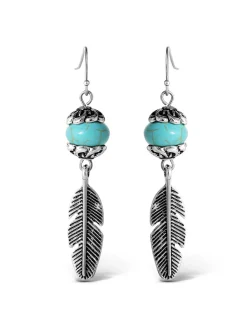 Jessica Simpson Turquoise Bead Feather Drop Earrings In < Turquoise Collection|Earrings