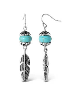 Jessica Simpson Turquoise Bead Feather Drop Earrings In < Turquoise Collection|Earrings