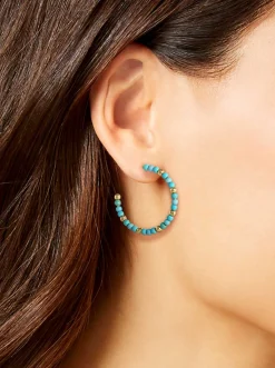 Jessica Simpson Turquoise Bead Hoop Earrings In < Turquoise Collection|Earrings