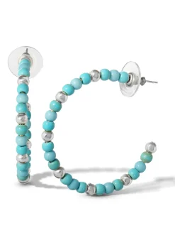 Jessica Simpson Turquoise Bead Hoop Earrings In < Turquoise Collection|Earrings