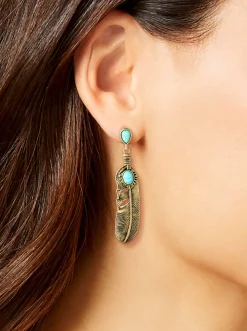 Jessica Simpson Turquoise Stone Feather Drop Earrings< Turquoise Collection|Earrings