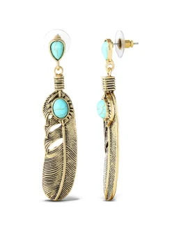 Jessica Simpson Turquoise Stone Feather Drop Earrings< Turquoise Collection|Earrings
